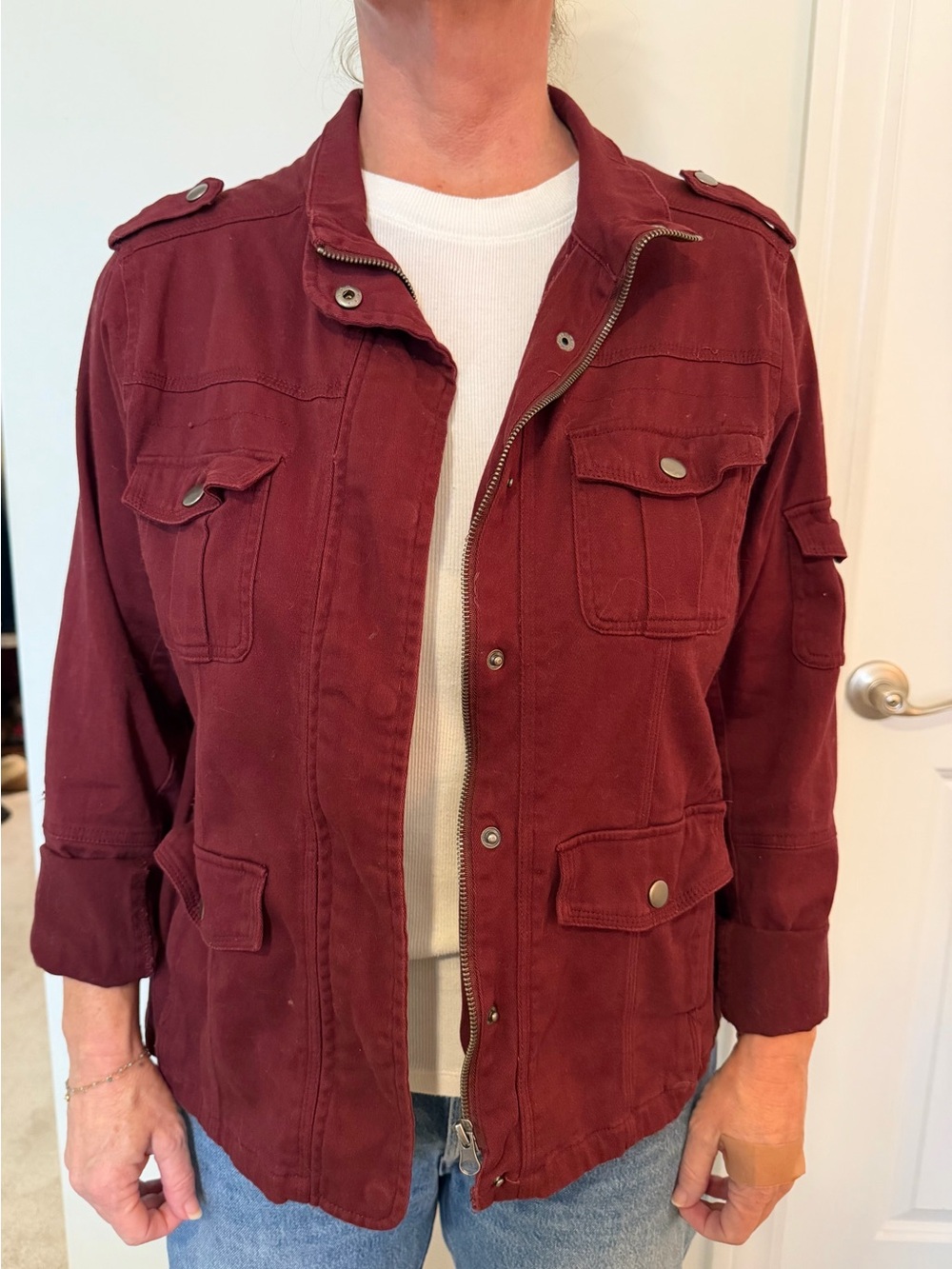 Thread & Supply Burgundy Utility Jacket with Pocket Details